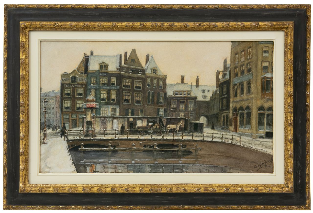Jongh M.J. de | Martinus Johannes 'Tinus' de Jongh, Der Rokin in Amsterdam, im Winter, Aquarell auf Papier 34,6 x 61,0 cm, Unterzeichnet u.r. und zu datieren um 1910