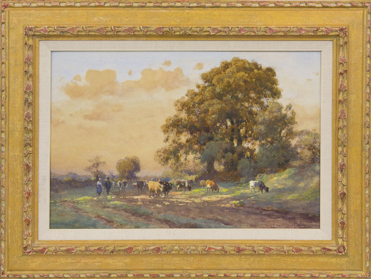 Sande Bakhuyzen J.J. van de | Julius Jacobus van de Sande Bakhuyzen | Aquarelle und Zeichnungen zum Verkauf angeboten | Sommer Morgen in Drenthe, Aquarell auf Papier 34,0 x 52,0 cm, Unterzeichnet u.r.