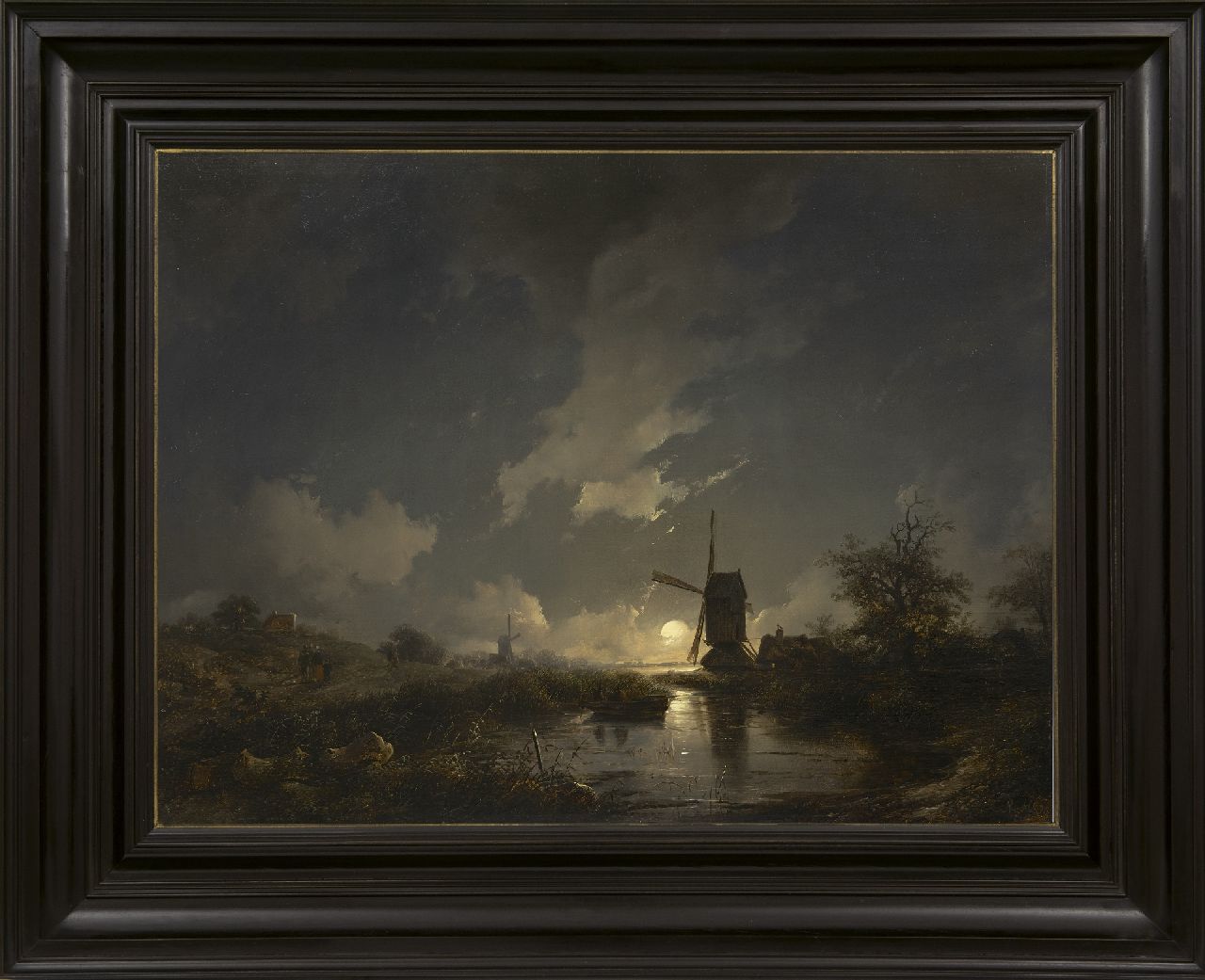 Haanen R.A.  | Remigius Adrianus Haanen, Holländischer Kanal im Mondlicht, Öl auf Holz 51,0 x 67,4 cm, Unterzeichnet u.r. mit Initialen