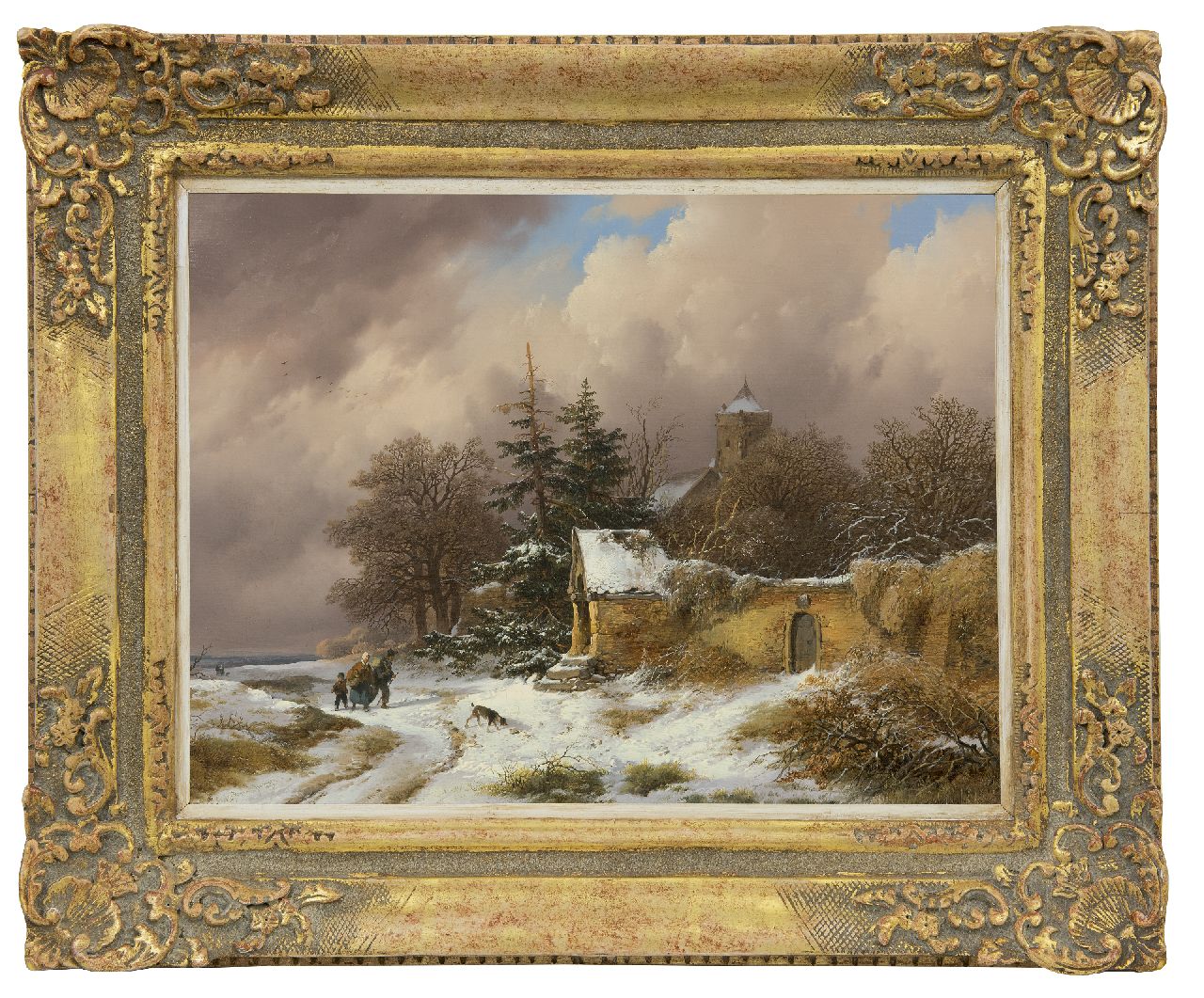 Haanen R.A.  | Remigius Adrianus Haanen | Gemälde zum Verkauf angeboten | Winterlandschaft mit Landleuten auf einem Weg, Öl auf Leinwand 36,3 x 49,3 cm, Unterzeichnet u.l. und datiert 1849
