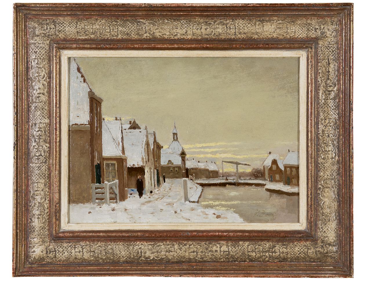 Bauffe V.  | Victor Bauffe | Gemälde zum Verkauf angeboten | Winterliche Aussicht auf Leidschendam mit Zugbrücke, Öl auf Leinwand 25,3 x 35,7 cm, Unterzeichnet r.u.