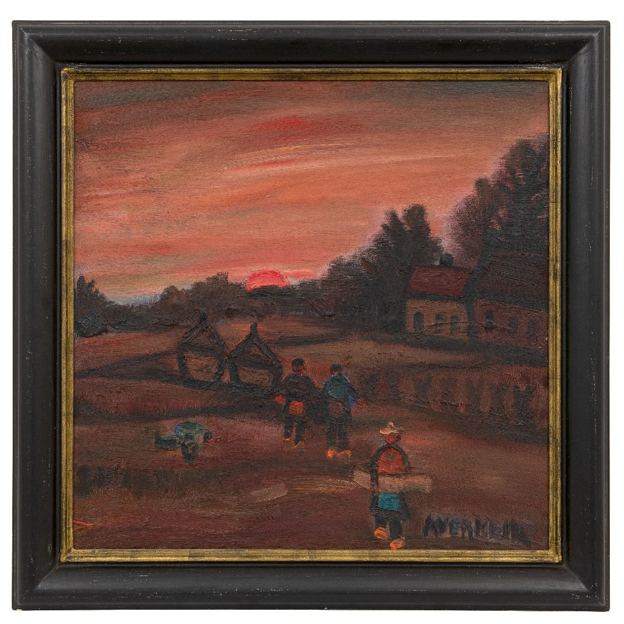 Vermeir A.  | Alfons Vermeir | Gemälde zum Verkauf angeboten | Landschaft mit Bauern, Öl auf Malereifaser 60,0 x 60,0 cm, Unterzeichnet r.u.