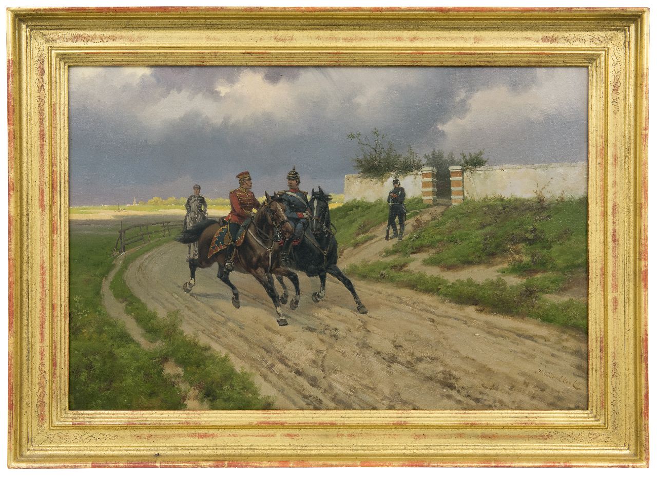 Koekkoek H.W.  | Hermanus Willem Koekkoek | Gemälde zum Verkauf angeboten | Berittene Preußische Kavaleristen, Öl auf Leinwand 40,3 x 60,4 cm, Unterzeichnet u.r. und zu datieren 1890