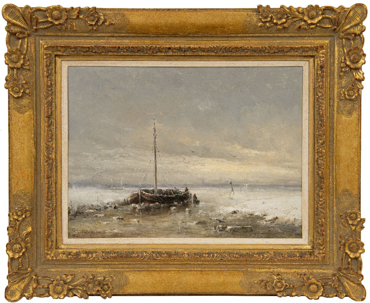 Laan G. van der | Gerard van der Laan | Gemälde zum Verkauf angeboten | Eingefrorenes Linienschiff, Öl auf Holz 31,1 x 42,5 cm, Unterzeichnet u.l. und Ohne Rahmen