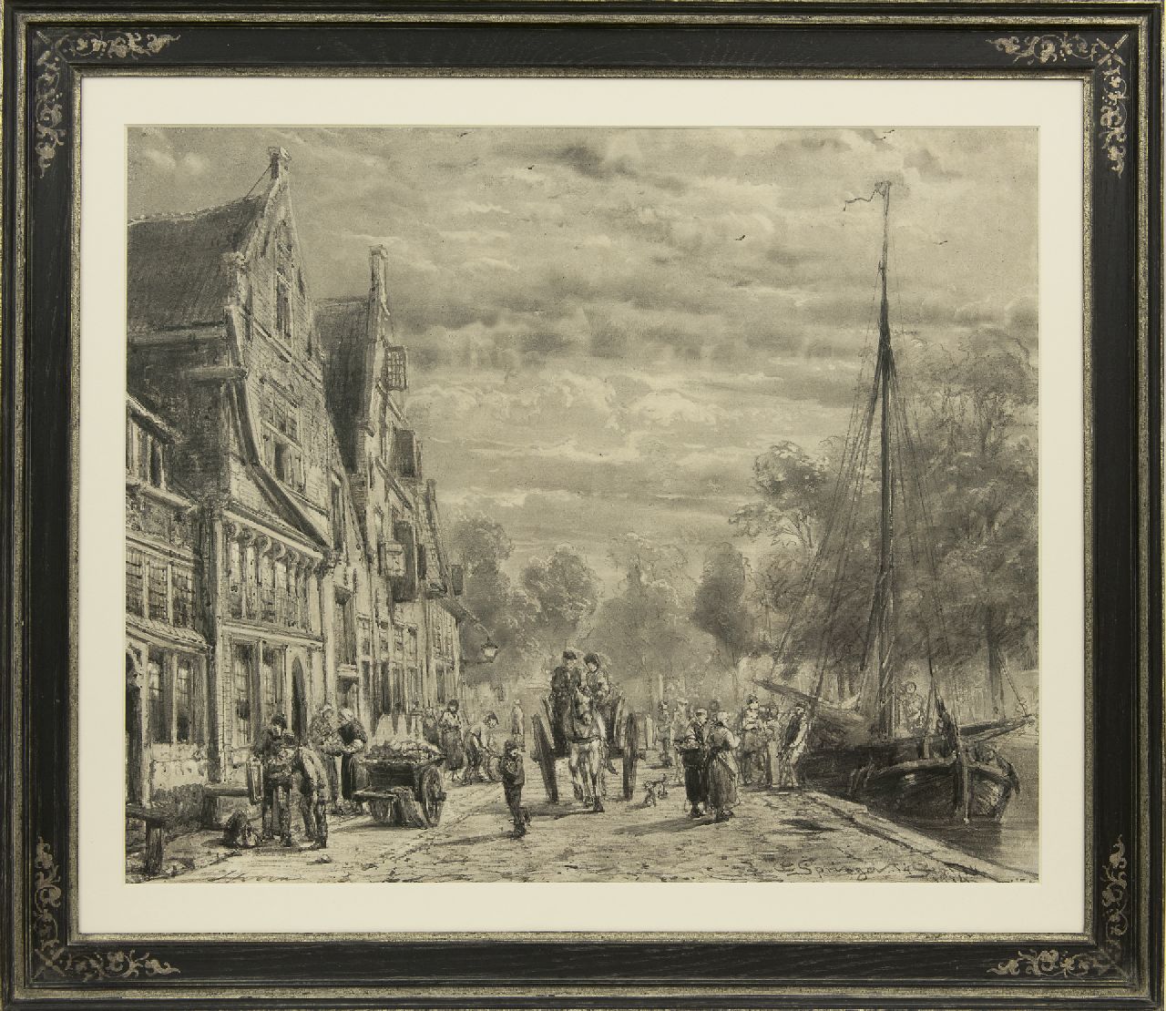 Springer C.  | Cornelis Springer, Die Biersluis te Hoorn, Holzkohle  auf Papier 52,2 x 63,2 cm, Unterzeichnet u.r. und datiert 14 Sept. 1874