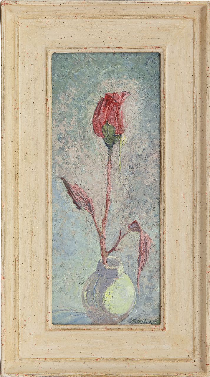 Cambier J.Z.  | 'Juliette' Ziane Cambier, Rose in einer Vase, Öl auf Leinwand  auf Holzfaser 40,1 x 16,6 cm, Unterzeichnet u.r.