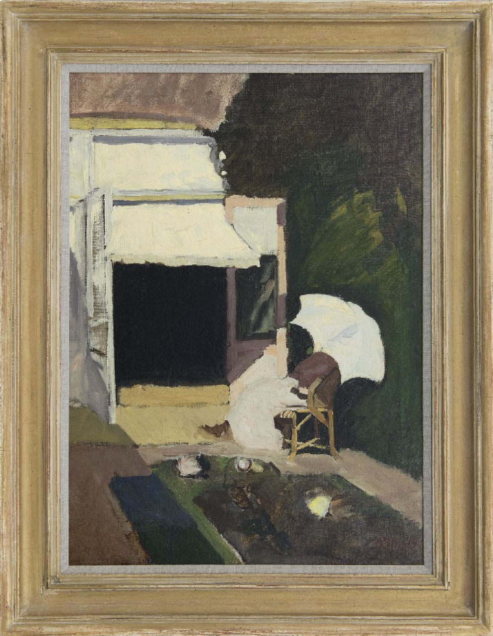 Baarsel P.W. van | Pieter Willem van Baarsel, Frau auf einer Terrasse, Öl auf Leinwand 70,1 x 50,3 cm, Unterzeichnet u.r. miet Monogramm und datiert 1914