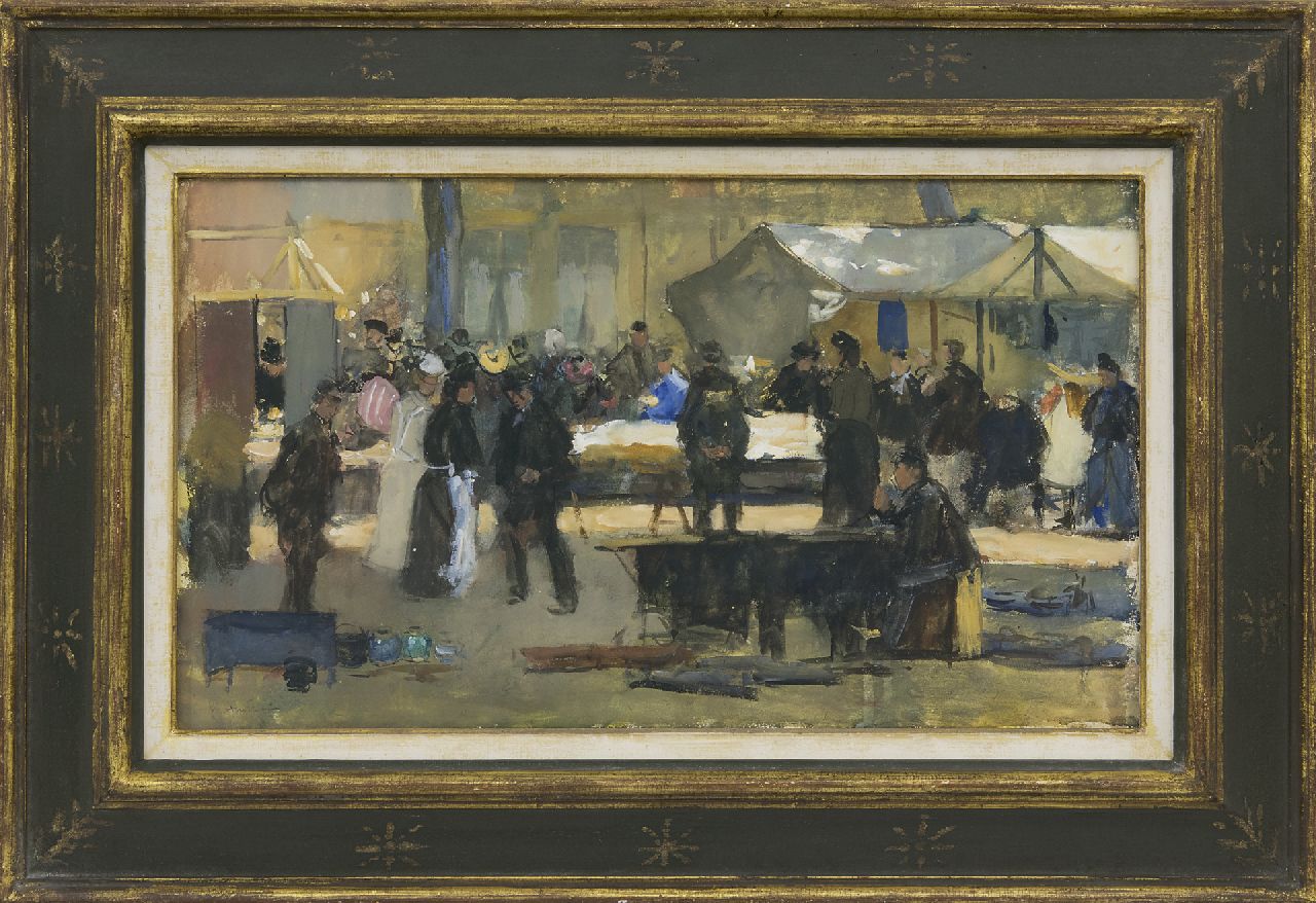 Arntzenius P.F.N.J.  | Pieter Florentius Nicolaas Jacobus 'Floris' Arntzenius | Aquarelle und Zeichnungen zum Verkauf angeboten | Haager Textilmarkt, Gouache auf Papier 29,1 x 49,3 cm, Unterzeichnet u.l.