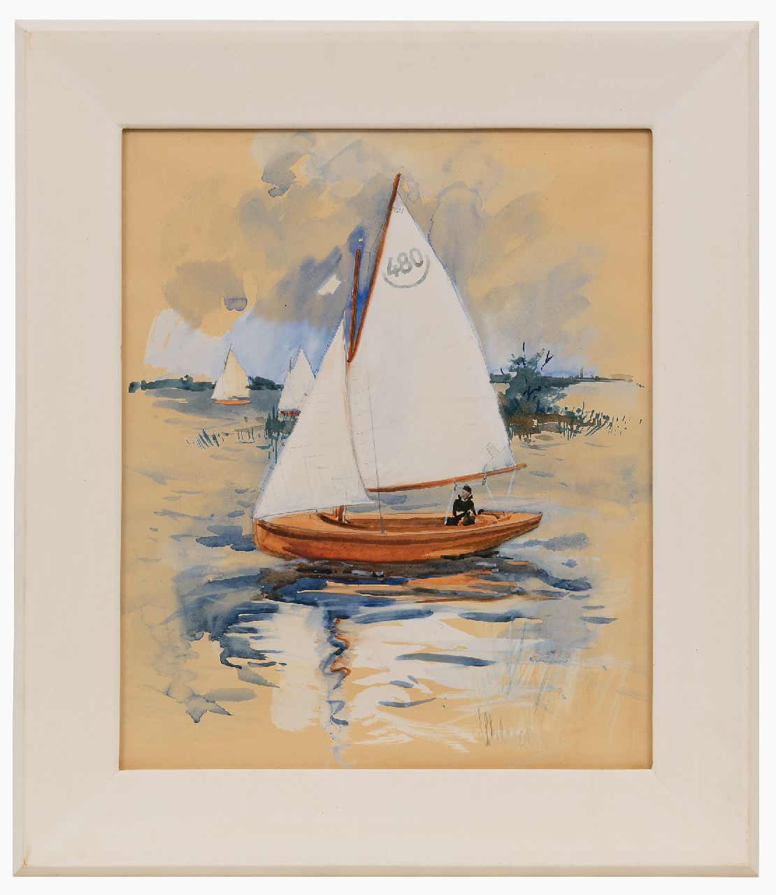 Walrecht B.H.D.  | Bernardus Hermannus David 'Ben' Walrecht | Aquarelle und Zeichnungen zum Verkauf angeboten | Segeln auf dem Paterswoldse Meer, Aquarell auf Papier 46,2 x 38,2 cm, Unterzeichnet u.r.