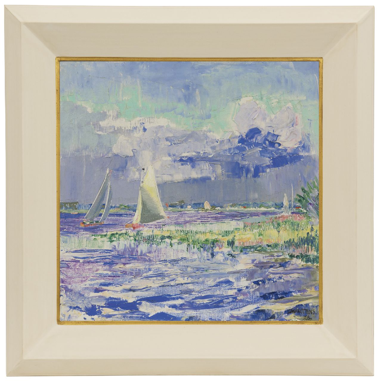 Martens G.G.  | Gijsbert 'George' Martens, Segelboote auf dem Paterswoldsesee, Groningen, Öl auf Leinwand 40,5 x 40,4 cm, Unterzeichnet u.r. und datiert '28