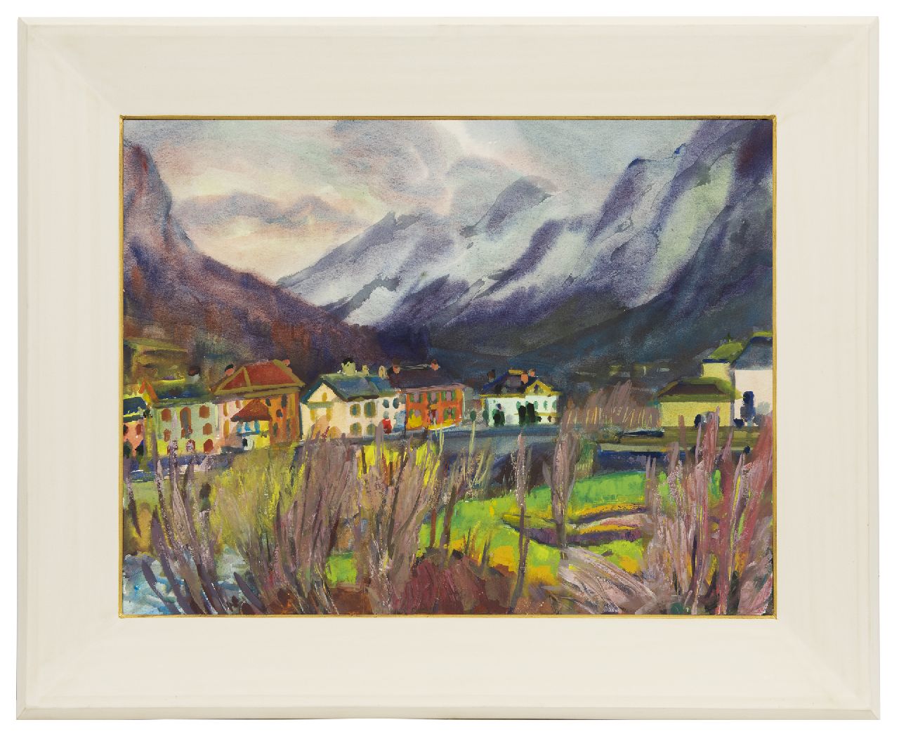 Vries J. de | Jannes de Vries, Ansicht auf Bignasco im Maggiatal, Italien, Aquarell und Gouache auf Papier 55,8 x 73,0 cm