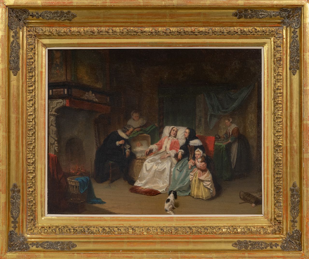 Scholten H.J.  | Hendrik Jacobus Scholten | Gemälde zum Verkauf angeboten | Der Wochenbettbesuch, Öl auf Holz 38,0 x 47,1 cm, Unterzeichnet u.l. und datiert '52, ohne Rahmen