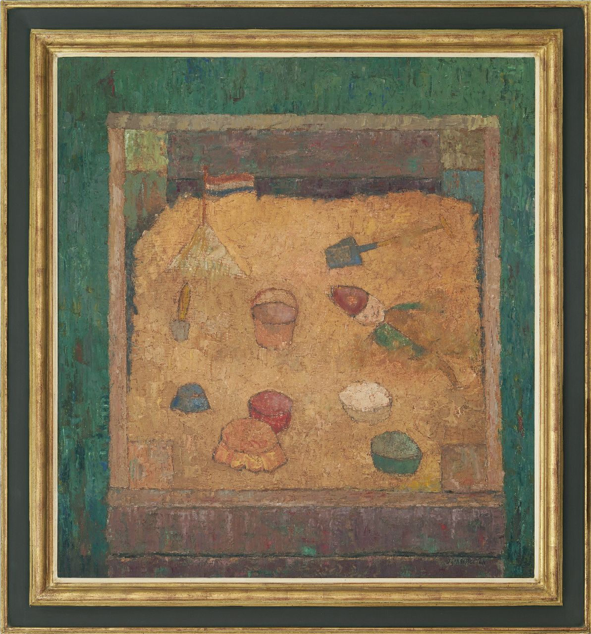 Linschooten J.  | Johannes 'Joop' Linschooten, Sandkasten, Öl auf Holzfaser 100,0 x 91,6 cm, Unterzeichnet r.u.