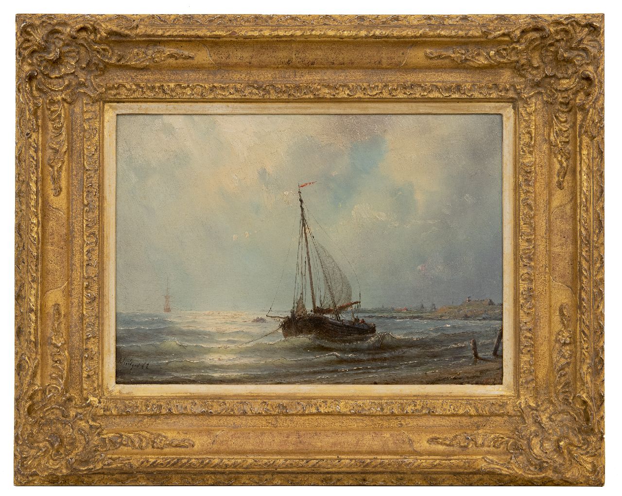 Schiedges P.P.  | Petrus Paulus Schiedges | Gemälde zum Verkauf angeboten | Vor Anker liegen an der Küste, Öl auf Holz 23,0 x 33,2 cm, Unterzeichnet u.l. und datiert '62