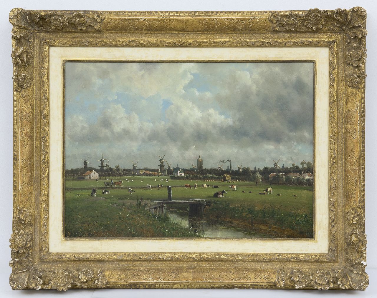 Destrée J.J.  | Johannes Josephus Destrée, Blick auf Schiedam, Öl auf Holz 33,6 x 46,3 cm, Unterzeichnet u.l.