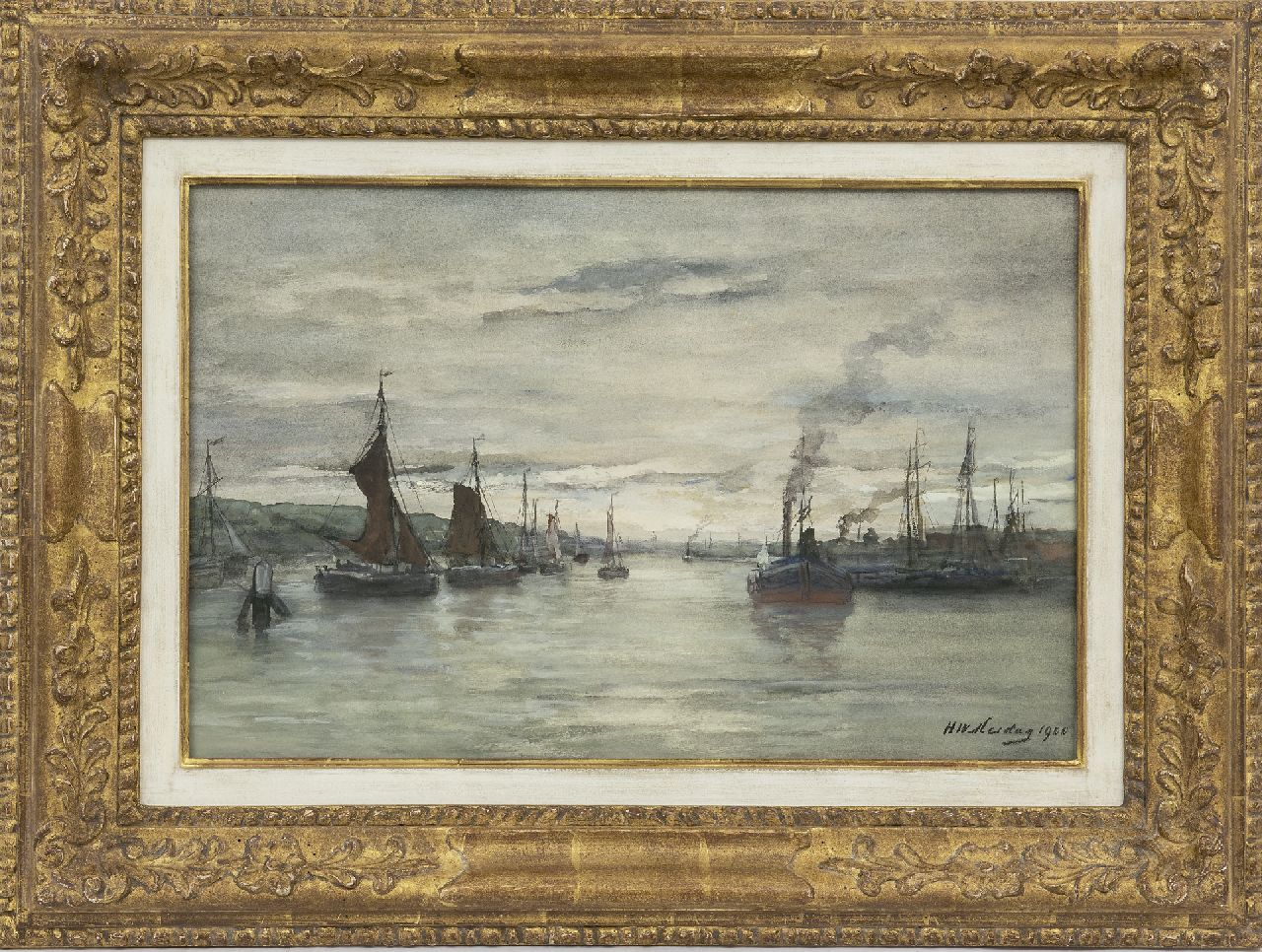 Mesdag H.W.  | Hendrik Willem Mesdag, Binnenhafen Scheveningen, Aquarell auf Papier 34,4 x 51,9 cm, Unterzeichnet u.r. und datiert 1900
