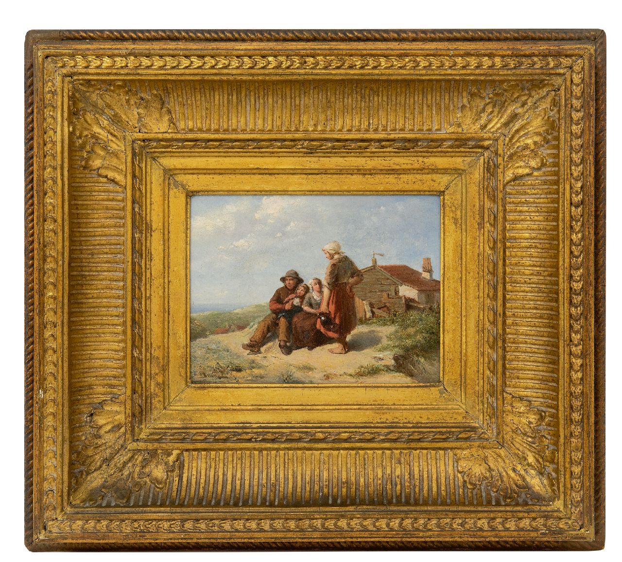Bus J.M. de | Johannes Martinus de Bus, Fischerfamilie in den Dünen, Öl auf Holz 12,7 x 16,6 cm, Unterzeichnet u.l.