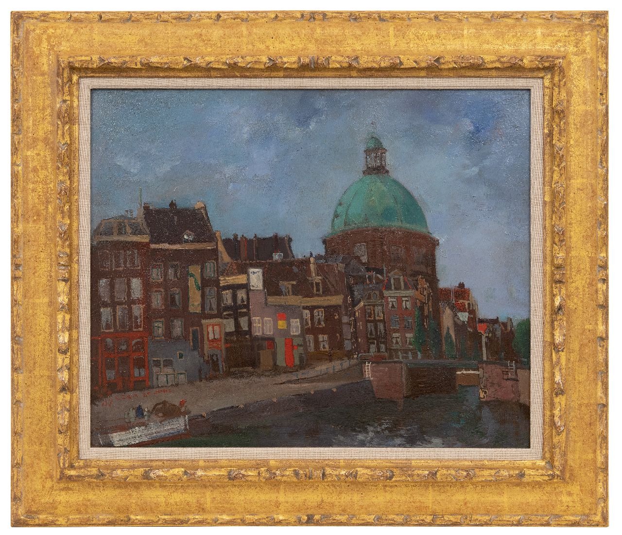 Jong G. de | Gerben 'Germ' de Jong | Gemälde zum Verkauf angeboten | Blick auf den Singel mit der Koepel Kirche, Amsterdam, Öl auf Holzfaser auf Holz 37,4 x 45,9 cm, Unterzeichnet u.l. und datiert 1941