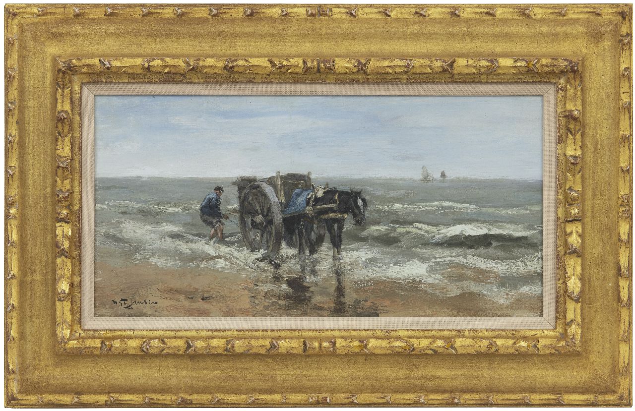 Jansen W.G.F.  | 'Willem' George Frederik Jansen, Muschelfischer am Strand, Öl auf Leinwand 20,2 x 40,4 cm, Unterzeichnet u.l.