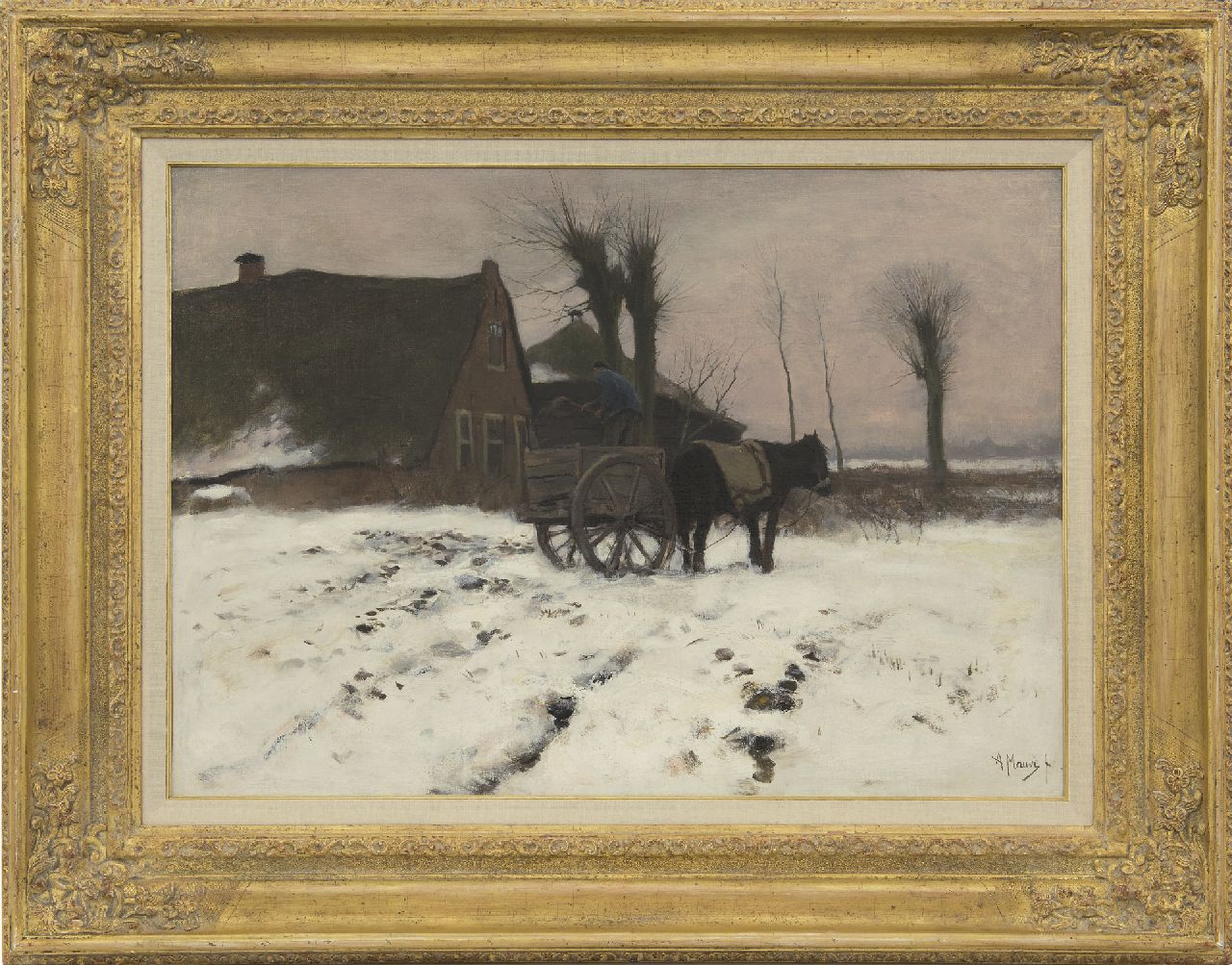 Mauve A.  | Anthonij 'Anton' Mauve, Schneelandschaft mit Karren, Öl auf Leinwand 51,7 x 71,2 cm, Unterzeichnet u.l.