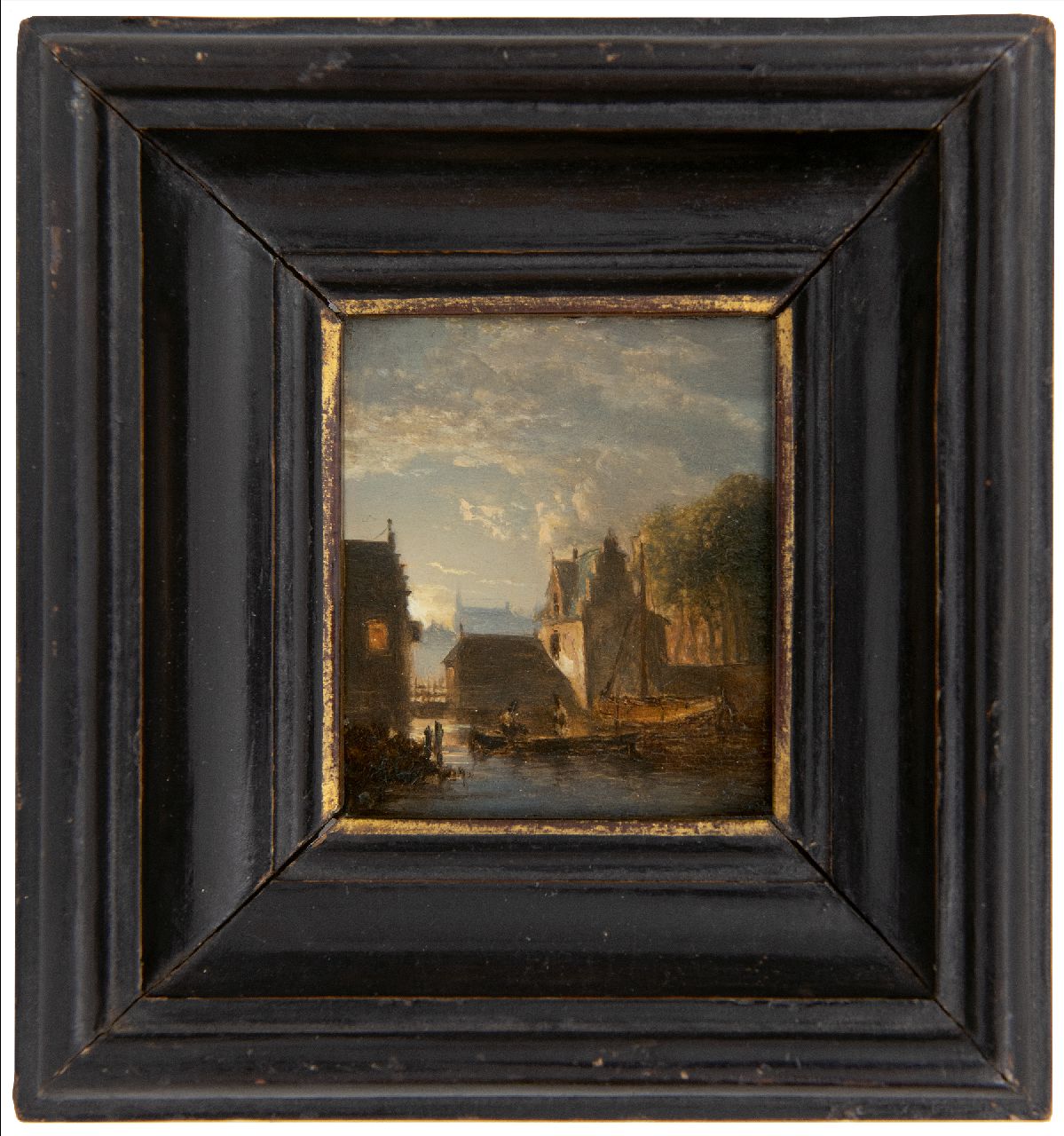 Abels J.Th.  | 'Jacobus' Theodorus Abels, Stadtkanal bei Mondschein, Öl auf Holz 7,8 x 7,0 cm