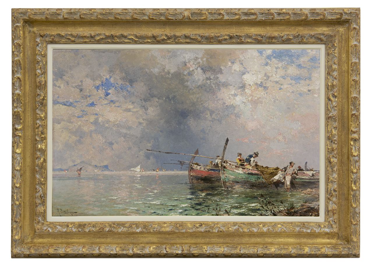 Unterberger F.R.  | Franz Richard Unterberger | Gemälde zum Verkauf angeboten | Fischer in der Bai von Palermo, Öl auf Holz 30,0 x 60,2 cm, Unterzeichnet u.l.