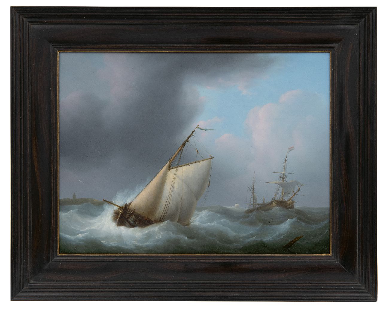 Schouman M.  | Martinus Schouman, Schaden vor der Küste in einem Sturm, Öl auf Holz 29,3 x 38,7 cm, Unterzeichnet u.r. auf Treibholz