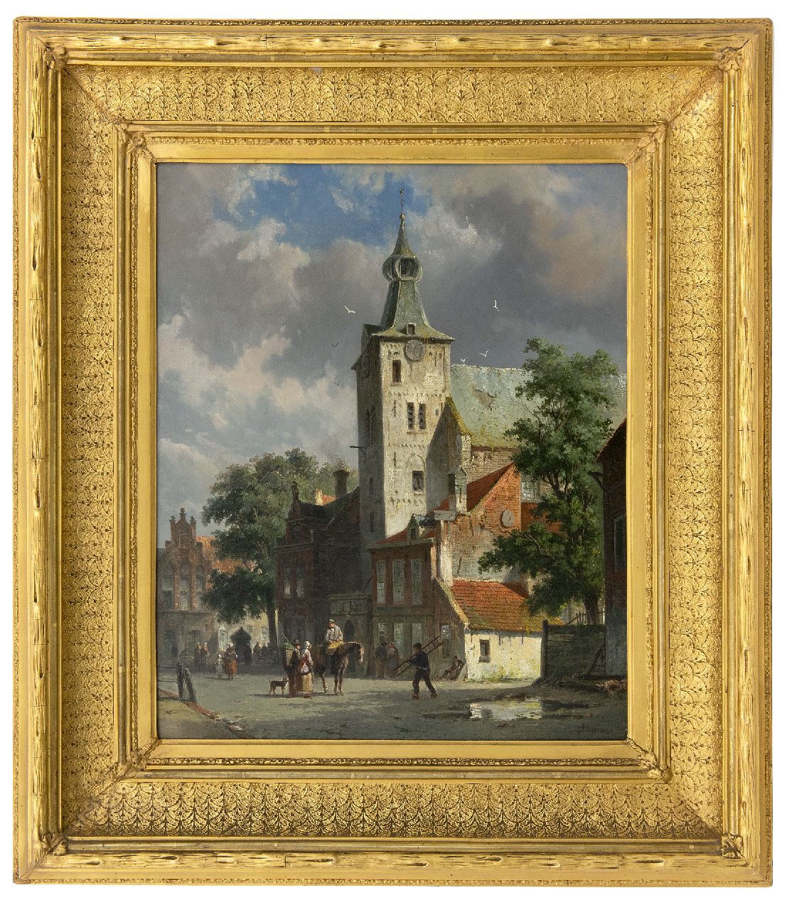 Eversen A.  | Adrianus Eversen, Blick auf die Andreaskirche in Hattem, Öl auf Leinwand 47,8 x 38,7 cm, Unterzeichnet u.r. und im Verso auf Etikett