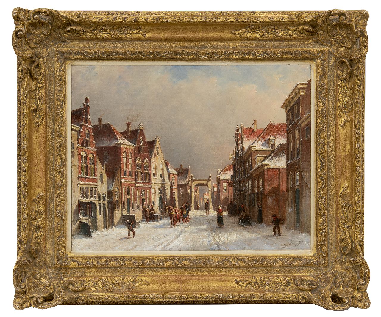Vertin P.G.  | Petrus Gerardus Vertin | Gemälde zum Verkauf angeboten | Beschneite Strasse mit Fallbrücke (vielleicht Edam), Öl auf Leinwand 36,3 x 45,5 cm, Unterzeichnet r.u. und datiert '86
