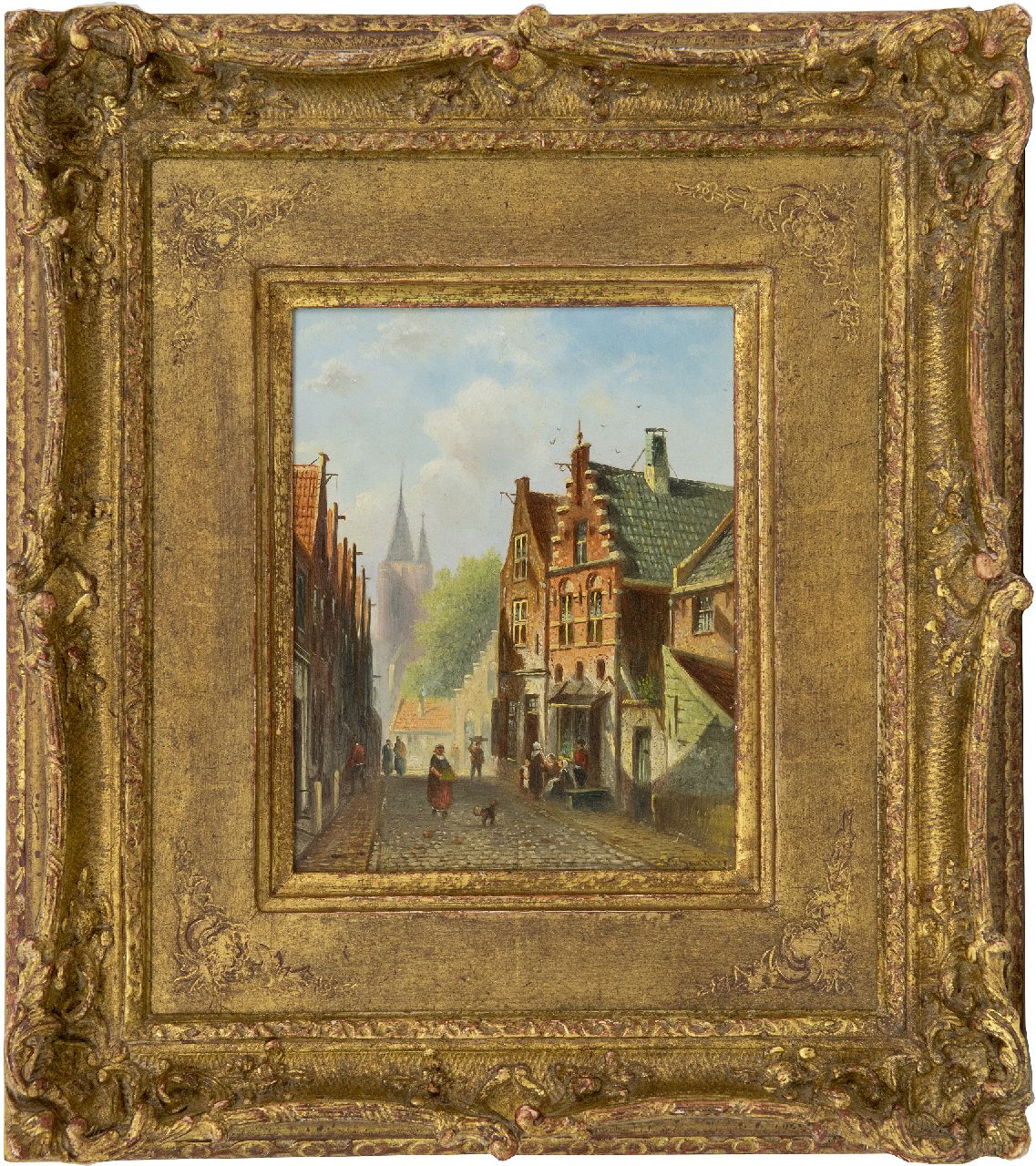 Spohler J.F.  | Johannes Franciscus Spohler, Holländische Gasse, Öl auf Holz 18,9 x 14,9 cm, Unterzeichnet u.r.