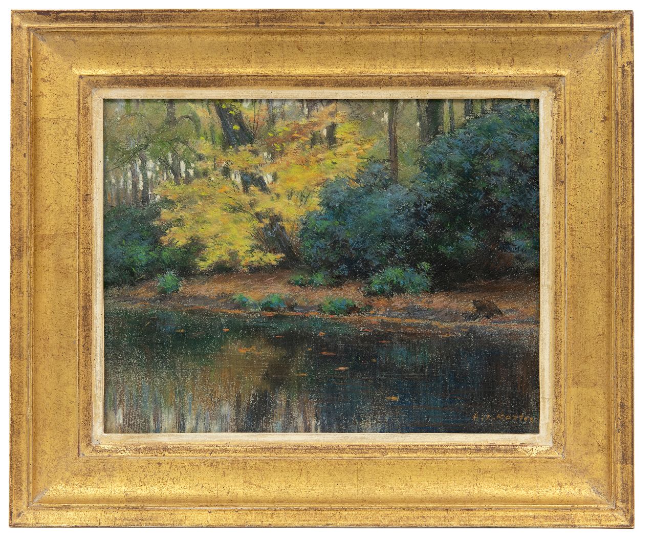Koster A.L.  | Anton Louis 'Anton L.' Koster, Der Wasserdel im Waldpark Groenendaal, Heemstede, Pastell auf Papier 23,1 x 29,8 cm, Unterzeichnet u.r.