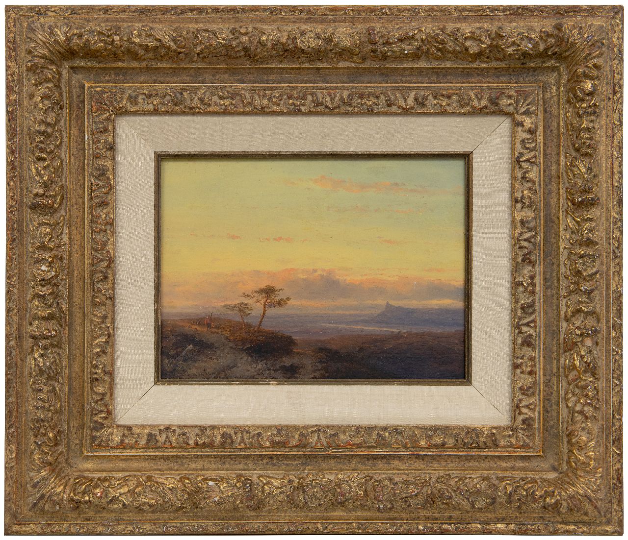 Hoppenbrouwers J.F.  | Johannes Franciscus Hoppenbrouwers | Gemälde zum Verkauf angeboten | Flusstal bei Sonnenuntergang, Öl auf Holz 16,2 x 22,3 cm, Unterzeichnet u.l. und datiert '41, ohne Rahmen