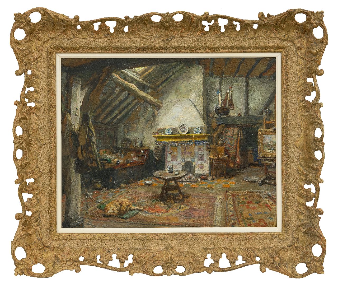 Briët A.H.C.  | 'Arthur' Henri Christiaan Briët | Gemälde zum Verkauf angeboten | Die Werkstatt des Malers Frans Langeveld, Öl auf Papier auf Holz 35,2 x 43,7 cm, Unterzeichnet u.r.