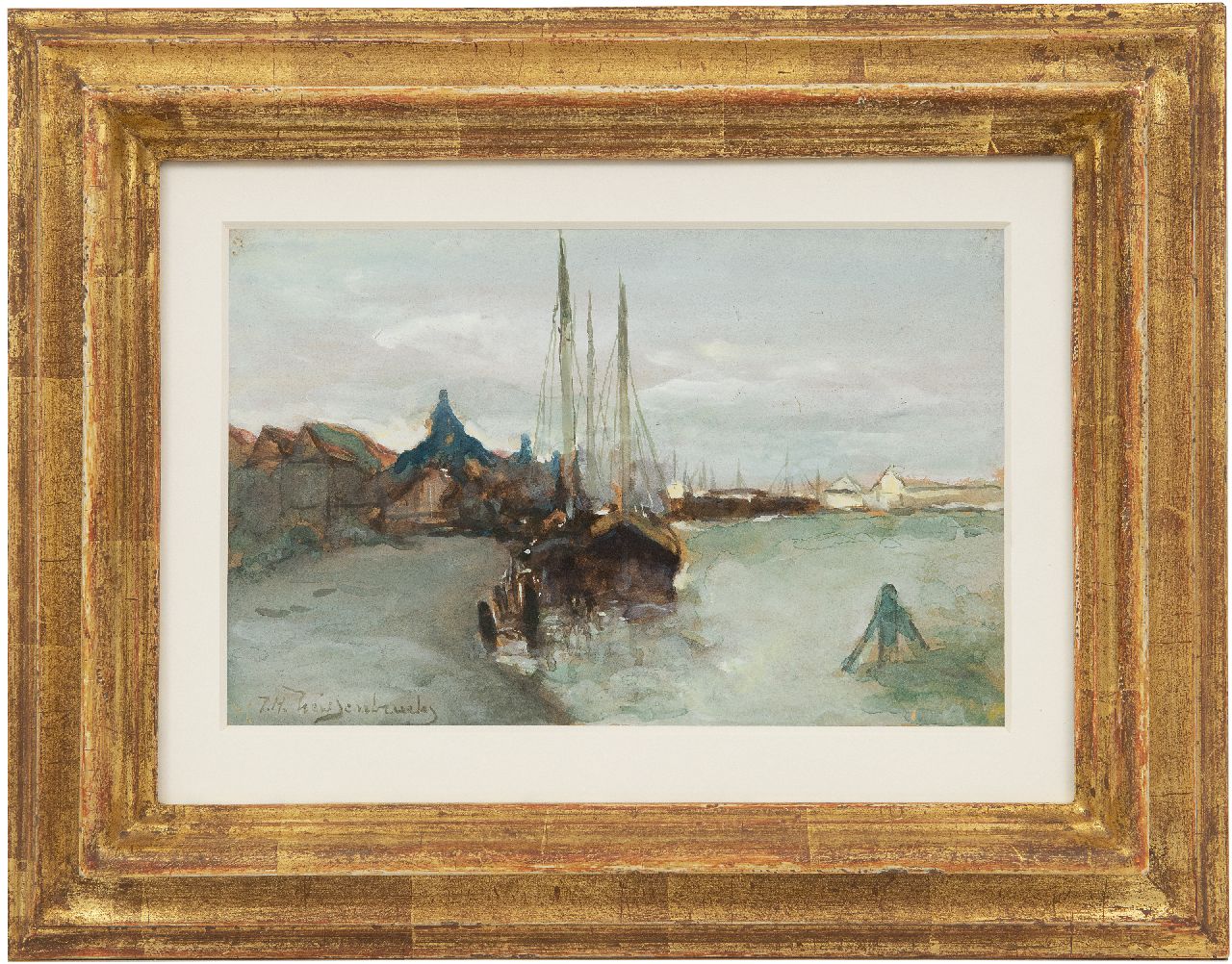 Weissenbruch H.J.  | Hendrik Johannes 'J.H.' Weissenbruch, Der Hafen von Zaandam, Aquarell auf Papier 14,5 x 22,5 cm, Unterzeichnet u.l.