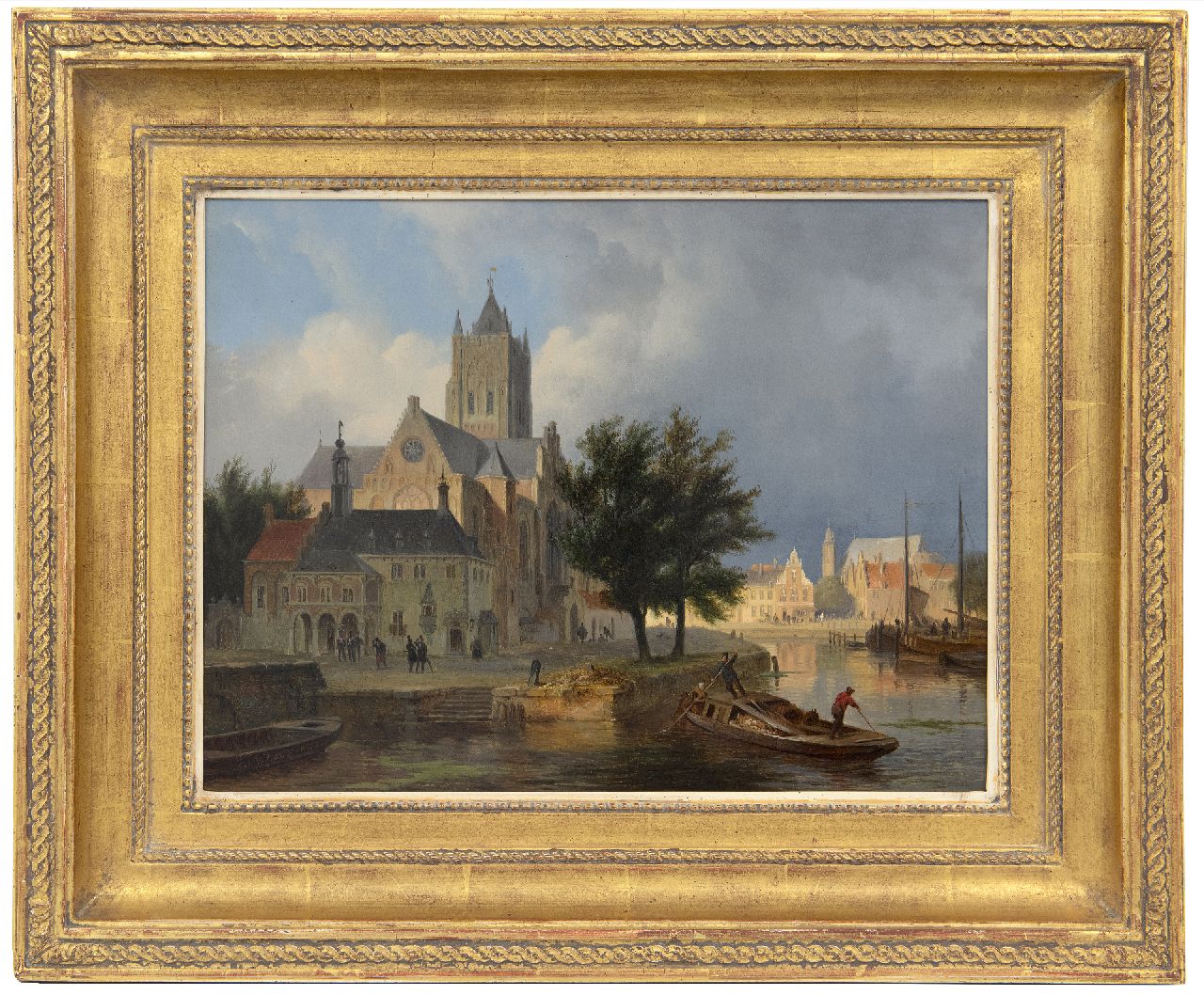 Hove B.J. van | Bartholomeus Johannes 'Bart' van Hove | Gemälde zum Verkauf angeboten | Phantasie Stadtansicht, vielleicht Gorinchem, Öl auf Holz 28,8 x 38,0 cm, Unterzeichnet u.l.