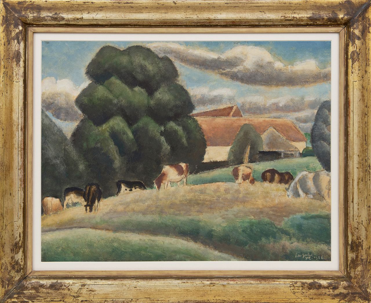 Gestel L.  | Leendert 'Leo' Gestel, Bauernhof mit Vieh bei Drongen an der Leie, Flandern, Aquarell und Gouache auf Papier 47,6 x 61,7 cm, Unterzeichnet u.r. und datiert 'YC' 1926