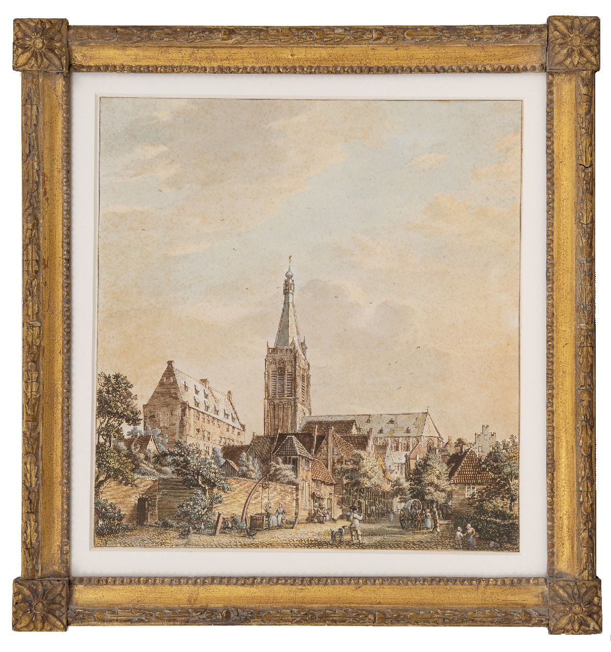 Beijer J. de | Jan de Beijer | Aquarelle und Zeichnungen zum Verkauf angeboten | Die Grote Kerk und das Klooster in Doesburg, Feder, Tinte und Aquarell auf Papier 33,7 x 31,7 cm, Unterzeichnet im Verso und im Verso datiert 10. August: 1772'