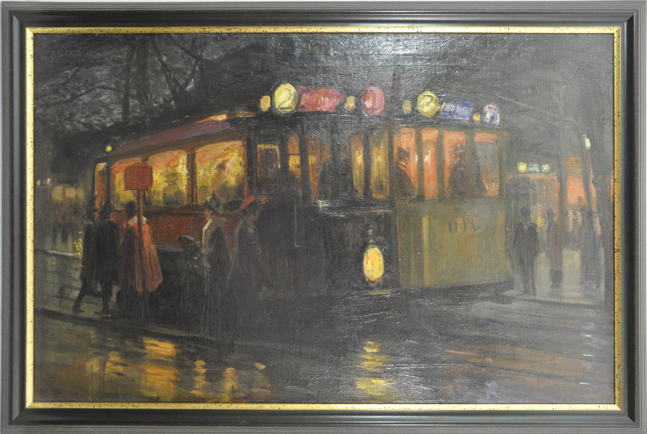 Richters M.J.  | 'Marius' Johannes Richters, Strassenbahn in der Nähe beim Beursplatz, Rotterdam, Öl auf Leinwand 70,0 x 110,2 cm, Unterzeichnet u.l. und painted ca. 1913
