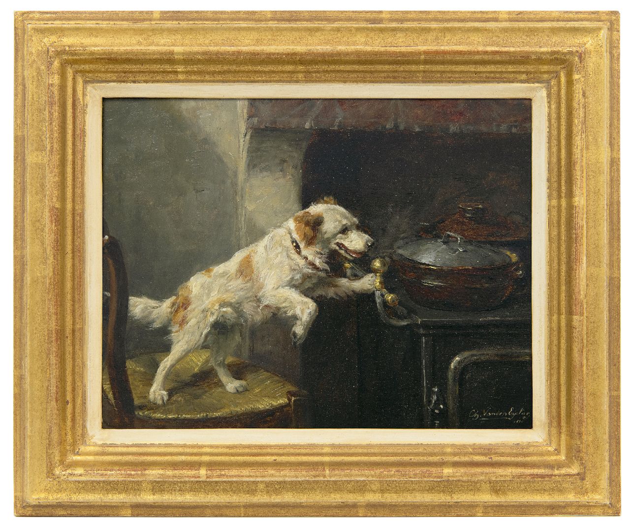 Eycken Ch. van den | Charles van den Eycken, Allein in der Küche, Öl auf Holz 21,4 x 27,8 cm, Unterzeichnet u.r. und datiert 1880 und im Verso 6.3.80