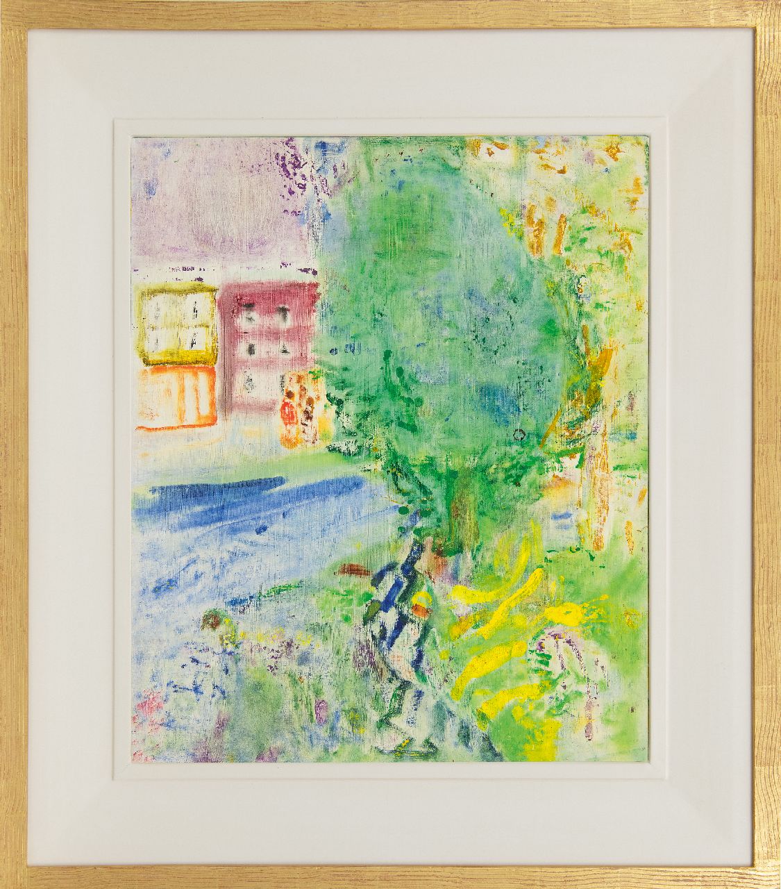 Hansen J.G.  | Jacob Gerard 'Job' Hansen, Häuser, Kinder; Baum und Wasser, Benzinrell auf Holz 60,5 x 50,6 cm, Unterzeichnet im Verso und datiert verso 18.Mai 1951 und 1955