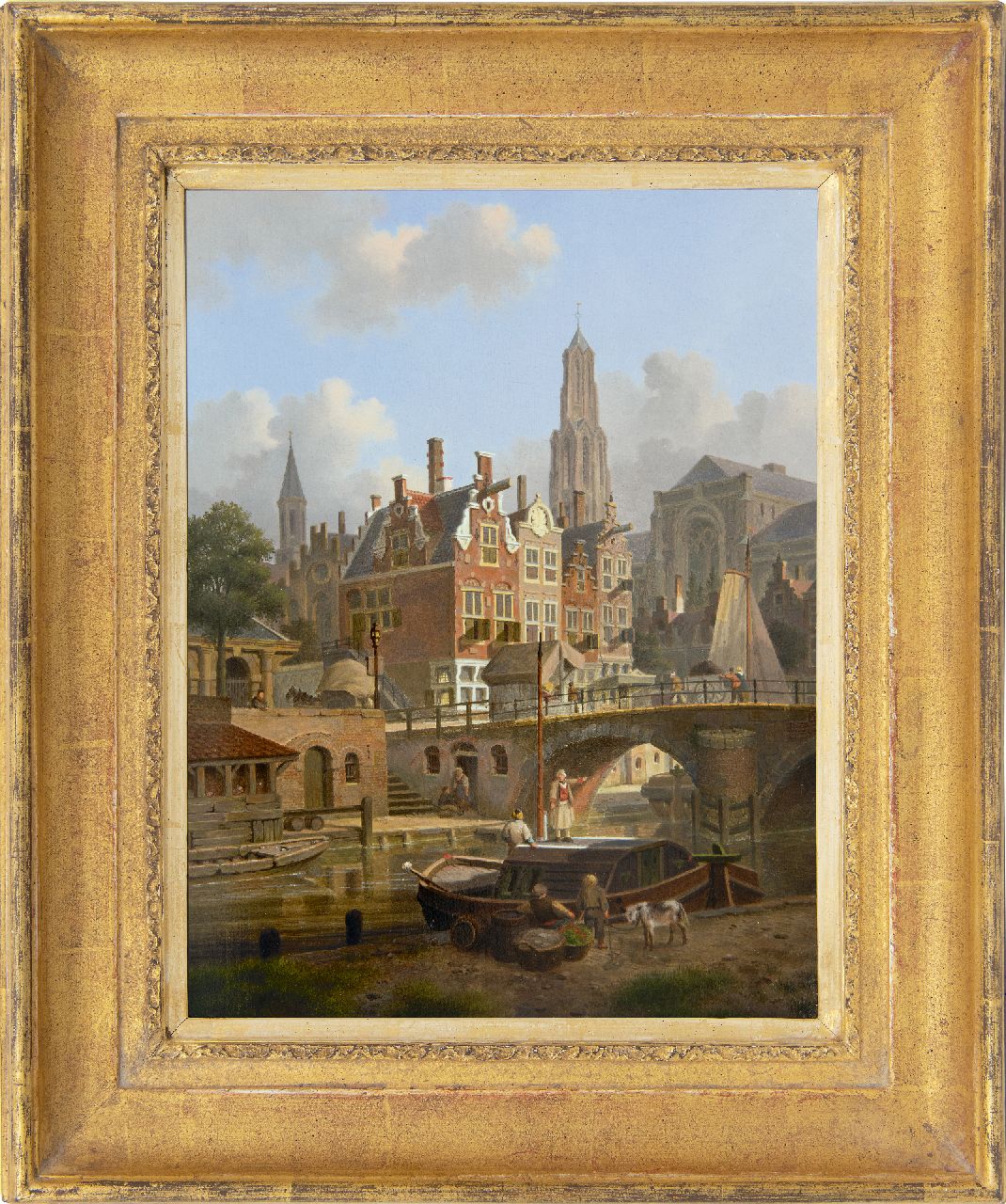 Verheijen J.H.  | Jan Hendrik Verheijen, Blick auf den Domturm zu Utrecht, Öl auf Holz 31,7 x 24,2 cm, Unterzeichnet u.l.