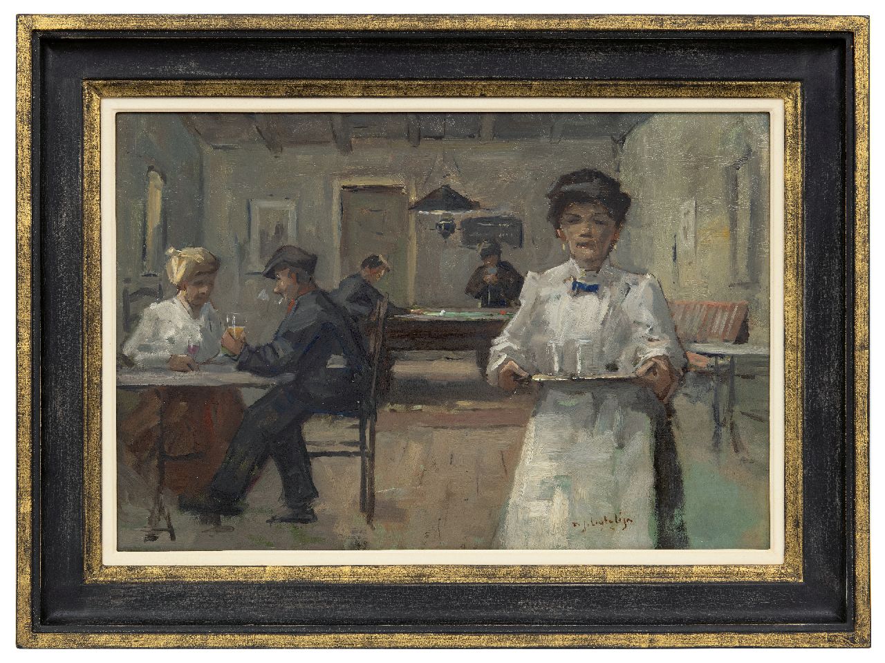Ligtelijn E.J.  | Evert Jan Ligtelijn | Gemälde zum Verkauf angeboten | Schenke, Öl auf Holz 36,6 x 54,5 cm, Unterzeichnet u.r.