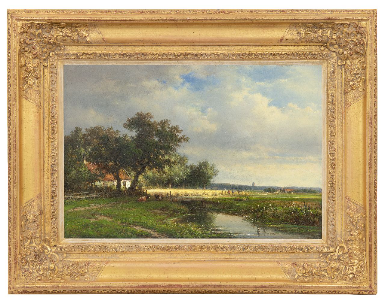 Kleijn L.J.  | Lodewijk Johannes Kleijn, Sommerlandschaft mit Figuren in einem Getreidefeld, Öl auf Holz 34,3 x 49,9 cm, Unterzeichnet u.l.