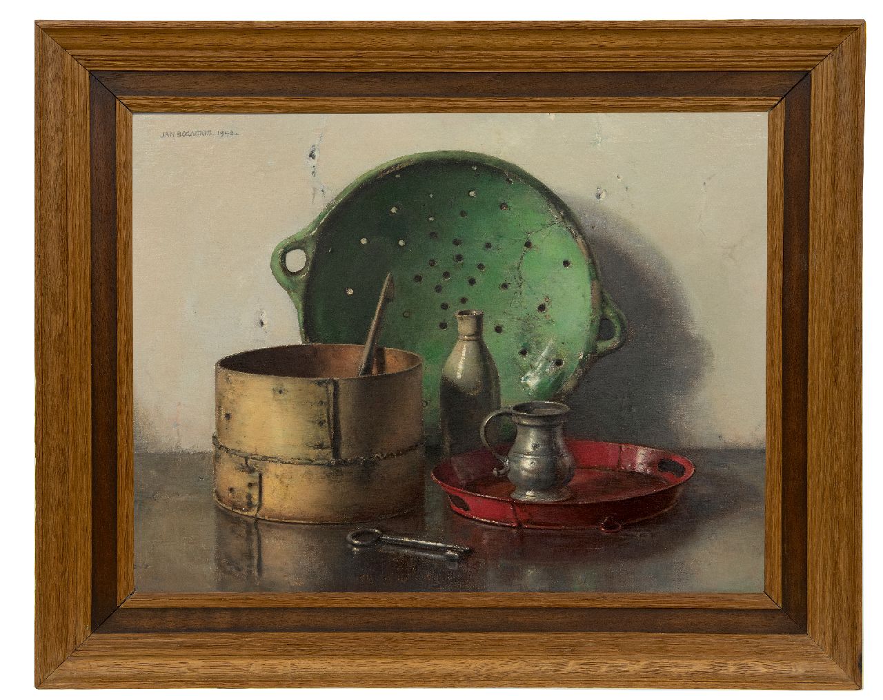 Bogaerts J.J.M.  | Johannes Jacobus Maria 'Jan' Bogaerts, Stilleben mit grünem Sieb, Öl auf Leinwand 50,2 x 66,1 cm, Unterzeichnet o.l. und datiert 1948