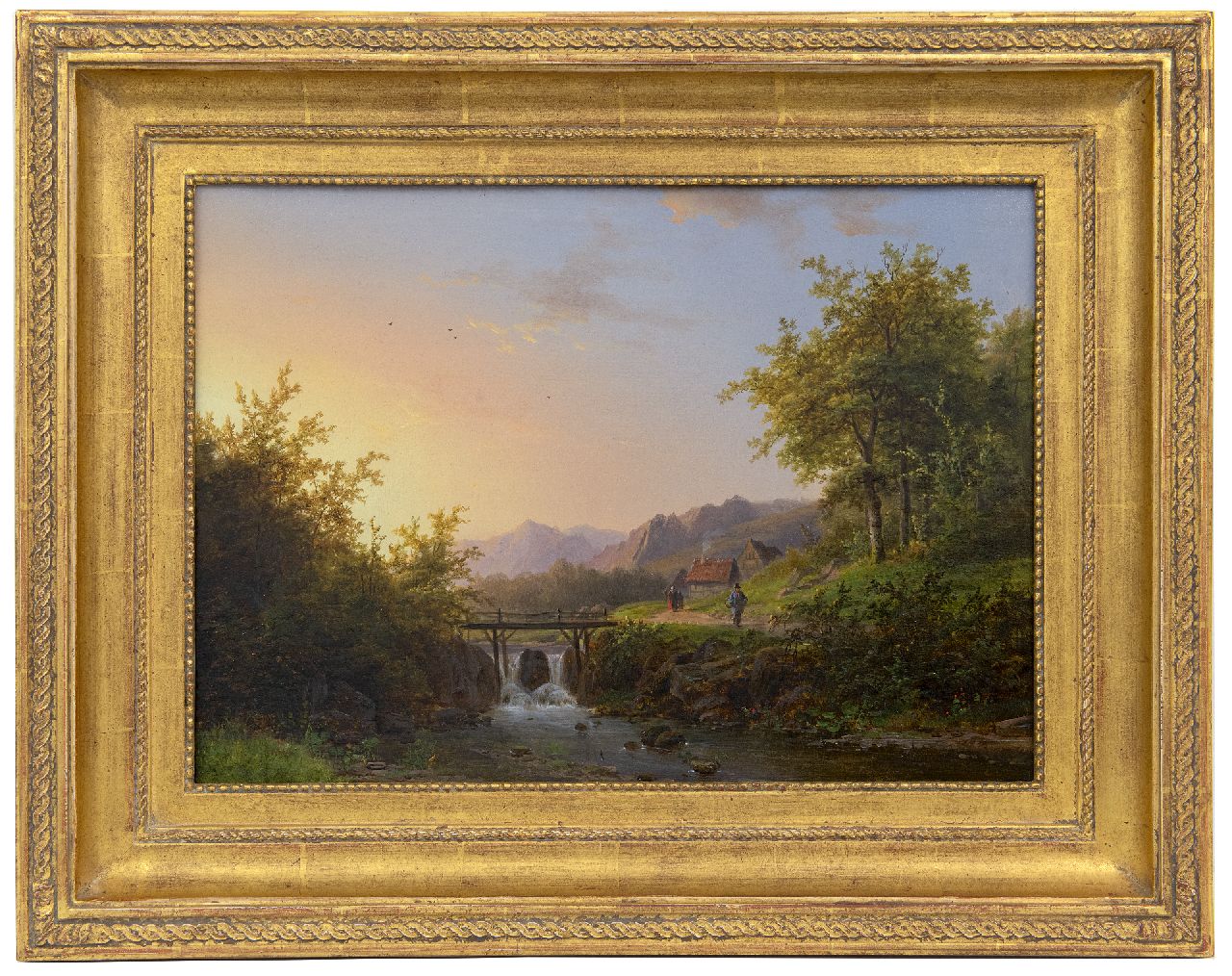 Klombeck J.B.  | Johann Bernard Klombeck | Gemälde zum Verkauf angeboten | Sommerliche Bachlandschaft mit Wasserfall, Öl auf Holz 29,7 x 41,1 cm, Unterzeichnet u.r. und datiert 1847