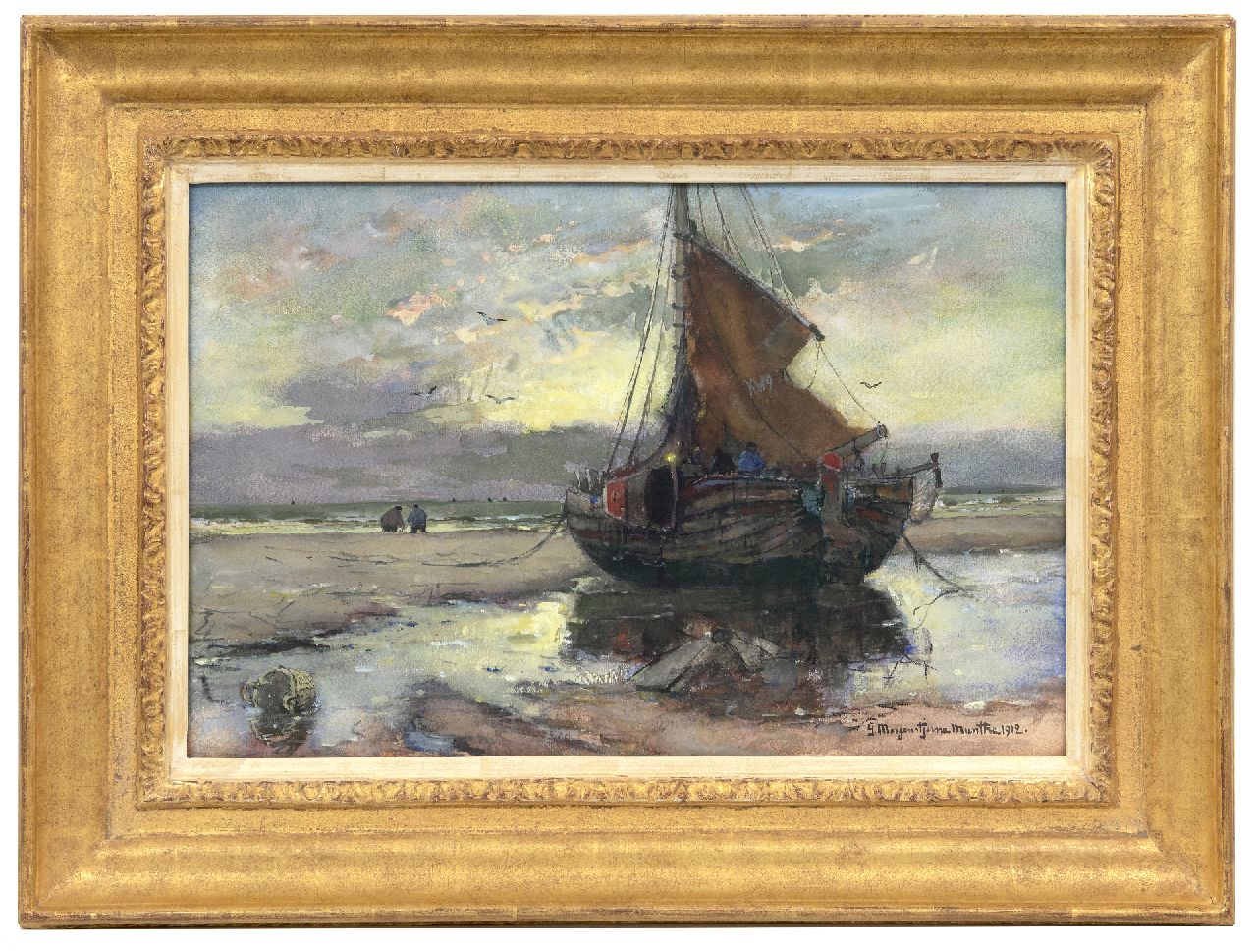 Munthe G.A.L.  | Gerhard Arij Ludwig 'Morgenstjerne' Munthe, Fischerboot am Strand, Aquarell und Gouache auf Papier 32,3 x 49,5 cm, Unterzeichnet u.r. und datiert 1912