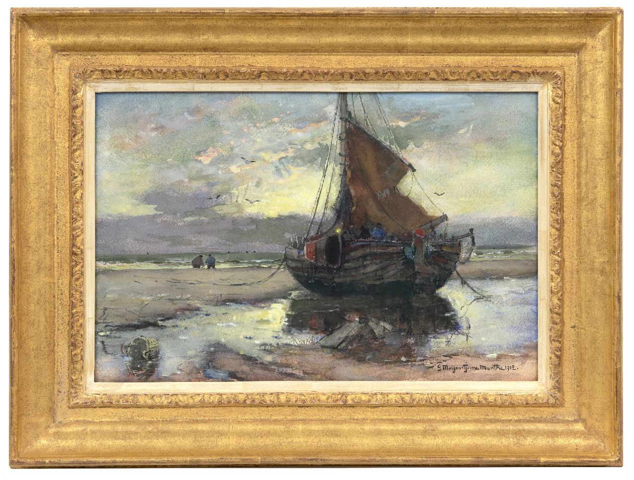 Munthe G.A.L.  | Gerhard Arij Ludwig 'Morgenstjerne' Munthe | Aquarelle und Zeichnungen zum Verkauf angeboten | Fischerboot am Strand, Aquarell und Gouache auf Papier 32,3 x 49,5 cm, Unterzeichnet u.r. und datiert 1912