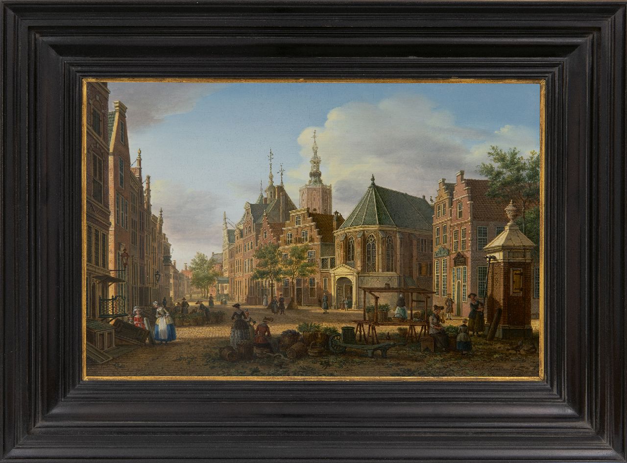 Fargue P.C. la | Paulus Constantijn la Fargue, Blick auf den Groenmarkt in Den Haag, Öl auf Holz 22,7 x 34,5 cm, Unterzeichnet u.r. und zu datieren um 1770