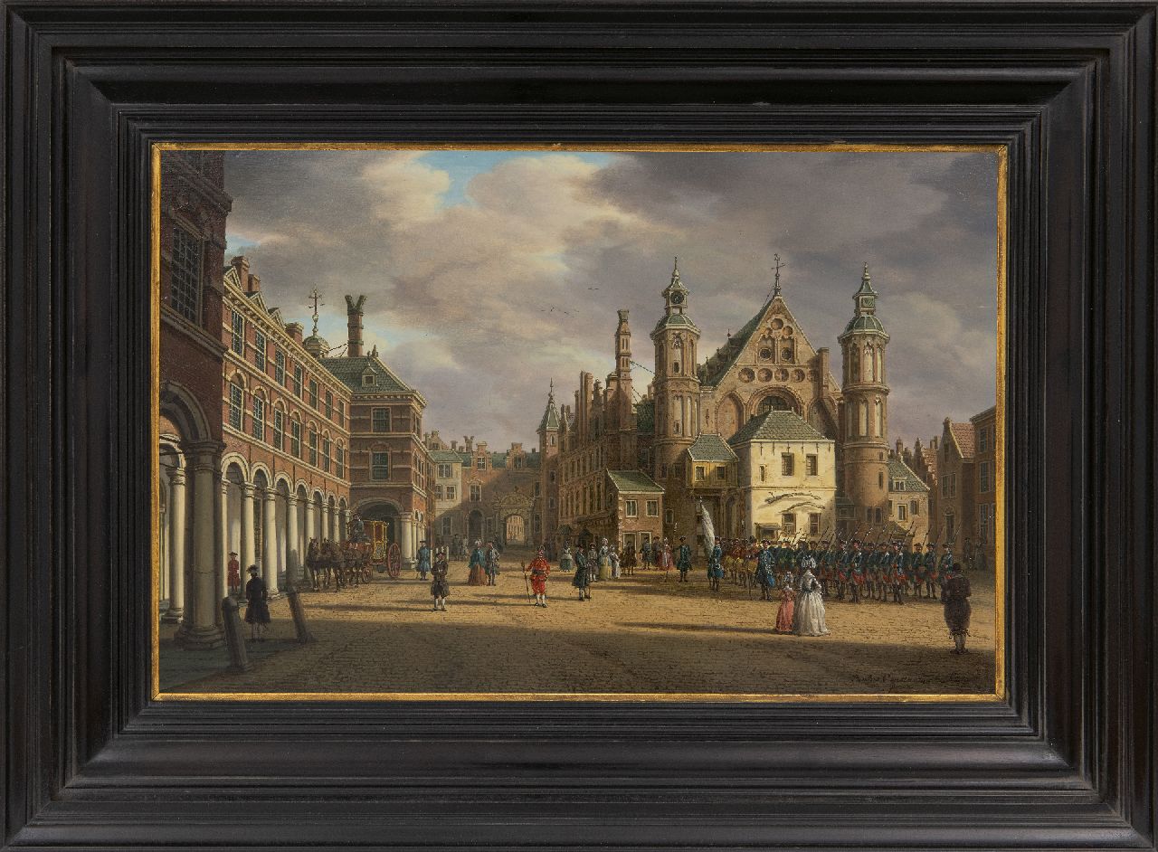 Fargue P.C. la | Paulus Constantijn la Fargue, Blick auf den Binnenhof und die Ridderzaal, Den Haag, Öl auf Holz 22,7 x 34,8 cm, Unterzeichnet u.r. und zu datieren um 1770