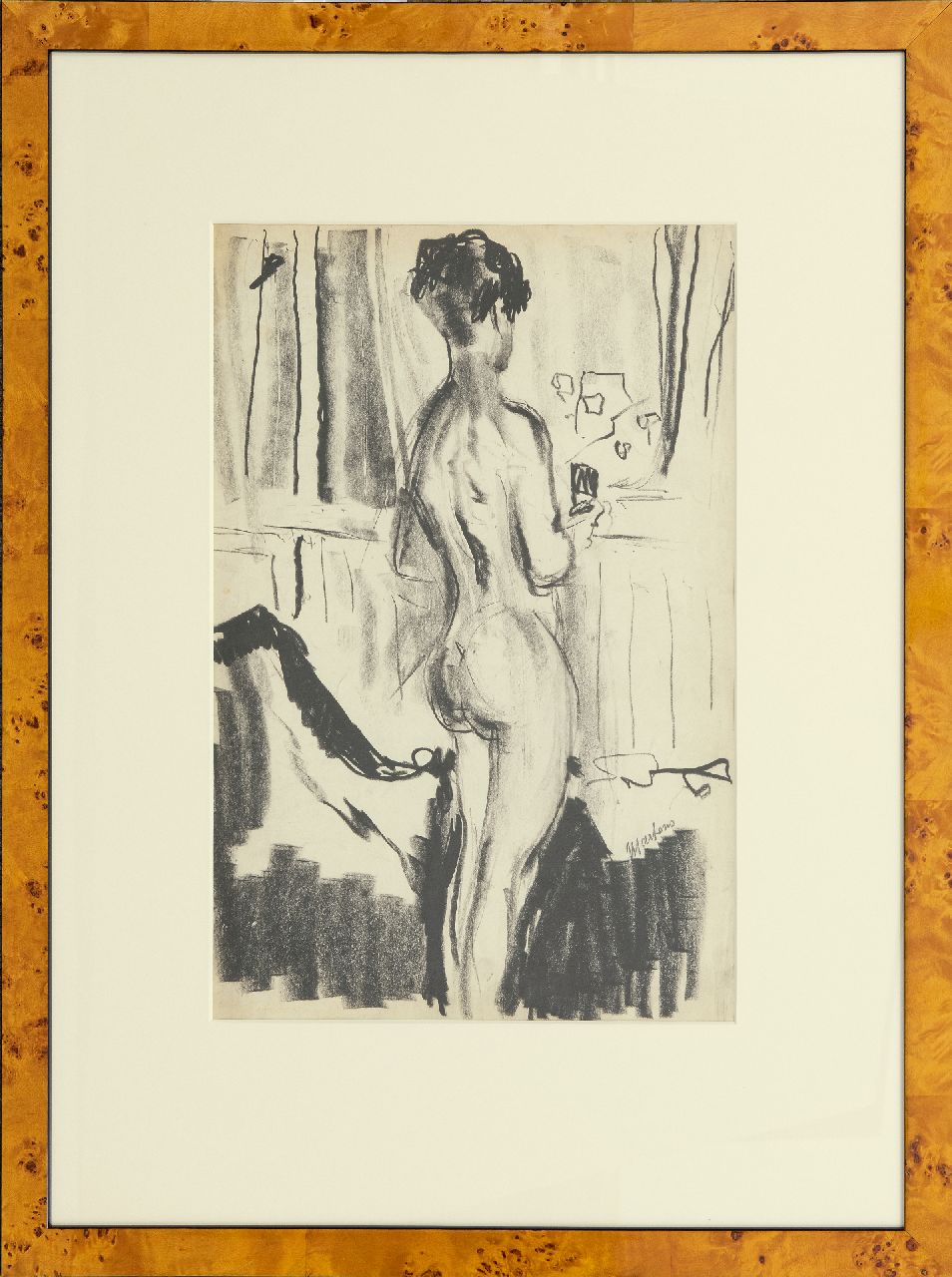 Martens G.G.  | Gijsbert 'George' Martens, Nakt auf den Rücken gesehen, Schwarze Kreide auf Papier 48,0 x 32,5 cm, Unterzeichnet M.r. und zu datieren um 1931